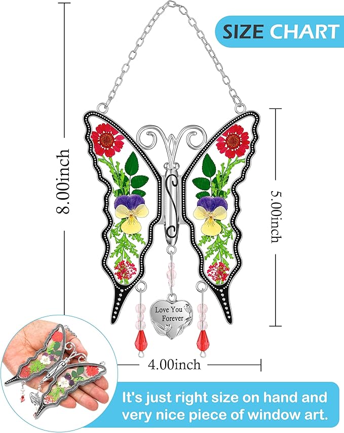 KY&BOSAM Butterfly Suncatcher Stain Glass Love You Forever Butterfly Sun Catcher for Windows Hanging Wind Chime Gifts for Women Grandma Mom Mother`s Day Valentine's Birthday Christmas Thanksgiving