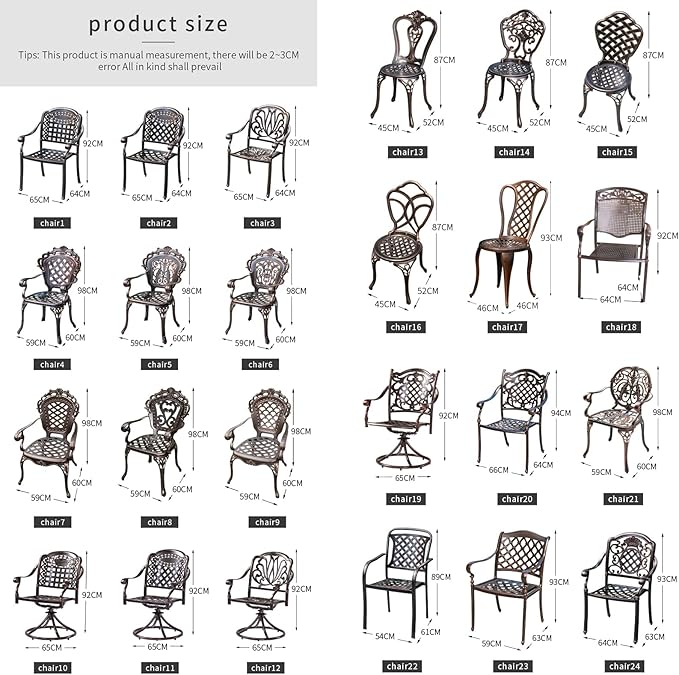 Outdoor Dining Chair Cast Aluminum Patio Chairs Set of 2 All-Weather Patio Dining Chair with Adjustable Feet for Backyard Garden (C-Style Finland Chair)