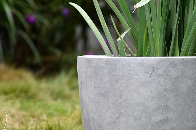 Kante 18 Inch Dia Round Concrete Planter, Indoor Outdoor Large Plant Pot with Drainage Hole and Rubber Plug for Home Patio Garden, Natural Concrete