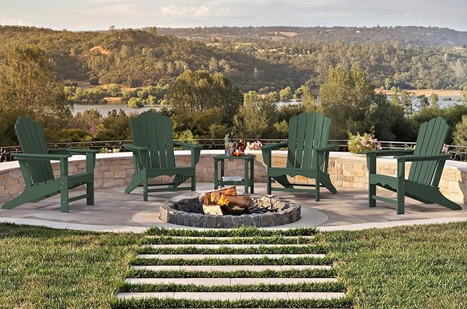 KINGYES HDPE Adirondack Chair Set of 6, Classic All-Weather Adirondack Chair, Green