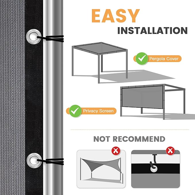 VICLLAX Shade Fabric Sun Shade Cloth with Every 2 FT Grommets for Patio Garden Pergola Cover Canopy 16x20 FT, Grey