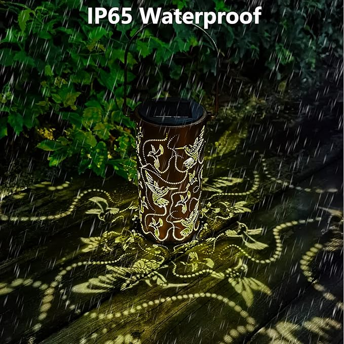 2 Pack Solar Lanterns Outdoor Hanging Hummingbird Decor Lantern,Waterproof Hollow Out Metal Decorative Garden Light,Graceful Decoration for Patio,Yard,Landscape,Festival