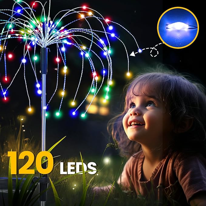GIGALUMI Garden Outdoor Decor Lights 120LED 8Pack, Solar Garden Lights for Yard Outside Fairy Decorative,Solar Powered for Yard Pathway Flowerbed Planter Balcony Patio Decor（Multicolor）