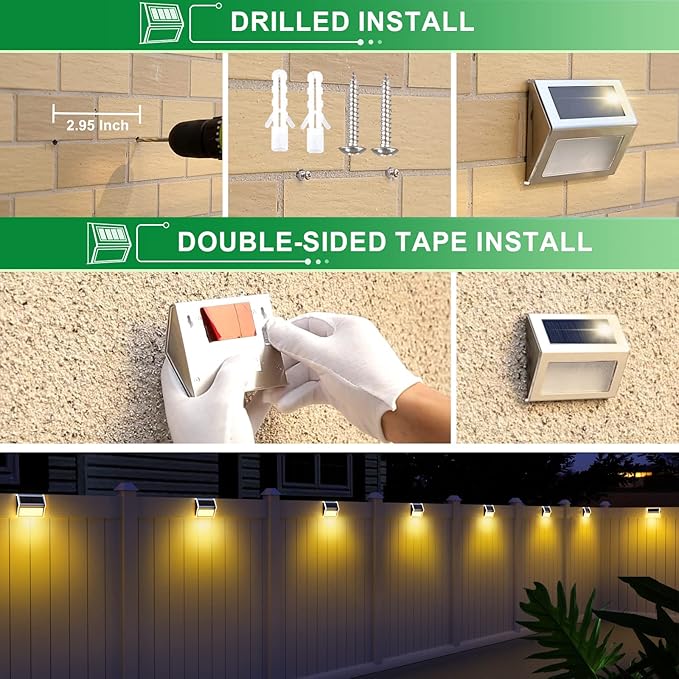 JSOT 12 Pack Solar Lights Outdoor Waterproof for Stairs Decor, Solar Deck Lights Stainless Steel Step Fence Patio Post Wall Lamp for Garden Pathway Walkway LED Lamp Light [Warm Light]