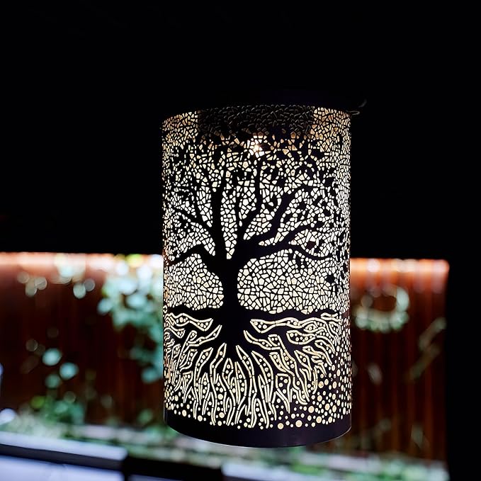 Holiday Decor, The Tree of Life Solar Lantern Outdoor Waterproof, Hanging Solar Light, Weather Resistant, Metal Garden Decor Outdoor, Thanksgiving Christmas Table Decor Indoor, Gifts for Women