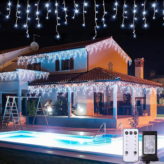 JMEXSUSS 400 LED White Icicle Lights for Outside, 38.8ft Connectable Icicle Christmas Lights Outdoor Indoor Plug in, Connectable String Light for House Patio Party Room Holiday Wedding Decorations