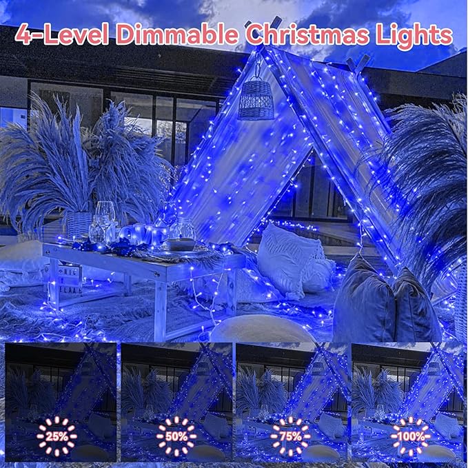 Heceltt 1600 LED 630 FT String Lights Outdoor, 8 Modes Christmas Lights Plug in, IP44 Waterproof Led String Lights with Timer and Memory for Christmas Holiday Wedding Decorations (Blue)