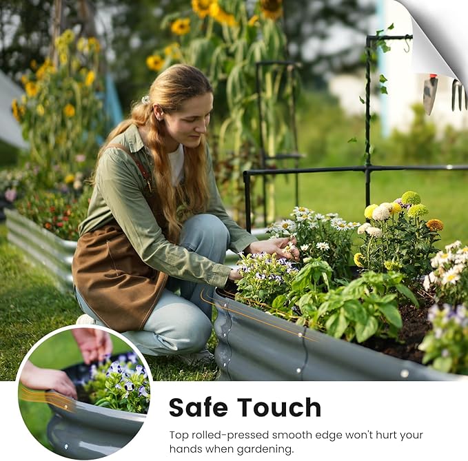 KING BIRD Raised Garden Bed with Wall Trellis Galvanized Planter Garden Box Outdoor for Gardening, Climbing Vegetables, Flowers 5.9x2.95x0.98 Ft, Dark Grey