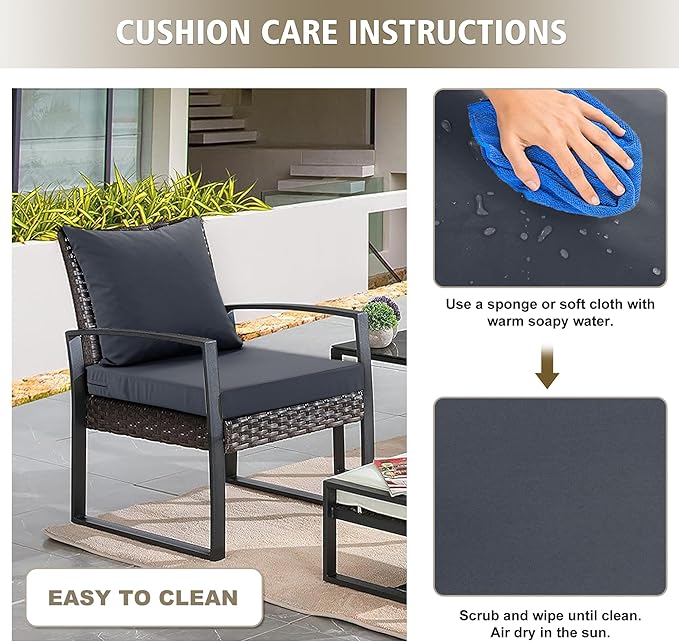 24x24 Inch Outdoor Cushions for Patio Furniture Set of 2, Waterproof Outdoor Chair Cushions w/Fade-Resistant, Removable & Machine-Washable Covers, Deep Seat Sofa/Couch Pads Replacement, Dark Grey