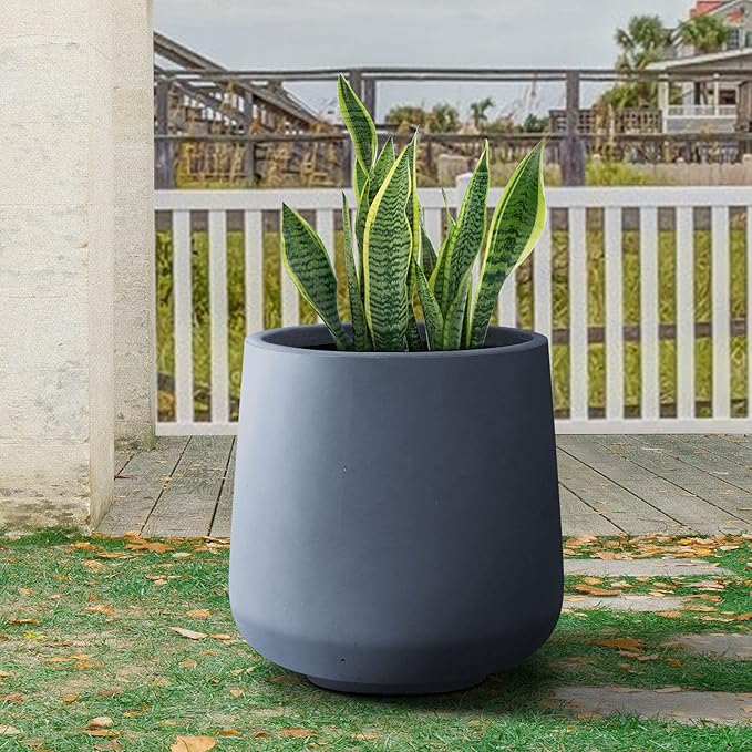 Kante 15.3" Dia Round Concrete Planter, Outdoor Indoor Large Plant Pots Containers with Drainage Hole and Rubber Plug for Home Garden Patio, Charcoal