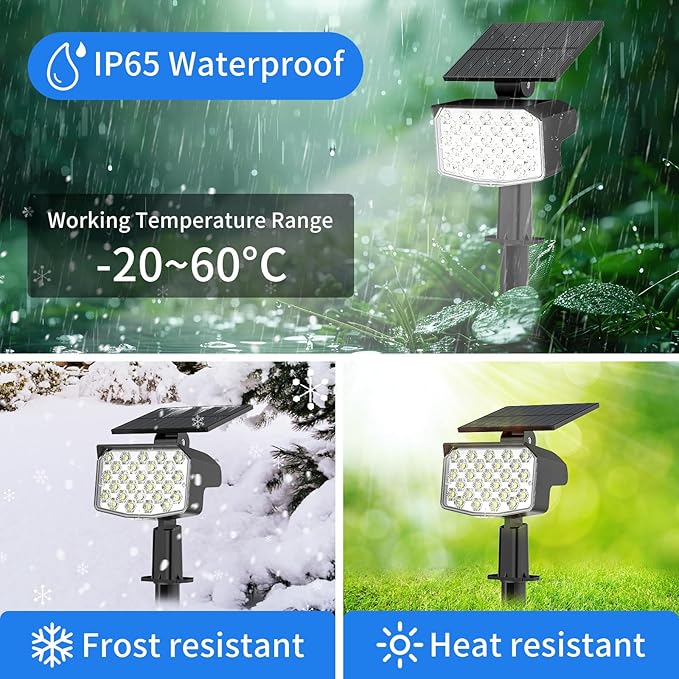 WELALO Solar Spot Lights Outdoor, [2 Pack/3 Modes] Solar Landscape Spotlights, Adjustable Solar Powered Security Lights, IP65 Waterproof Wall Lights for Walkway, Yard, Garden, Driveway (Cool White)