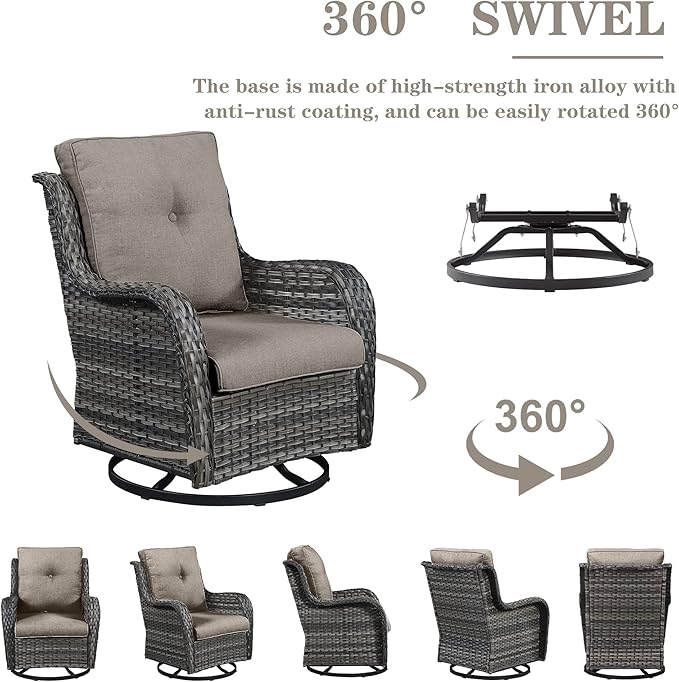 4 Pieces Patio Furniture Sets, Wicker Patio Swivel Glider Chair with Ottomans, Outdoor Furniture Set for Outside Porch, Deck, Balcony, Garden