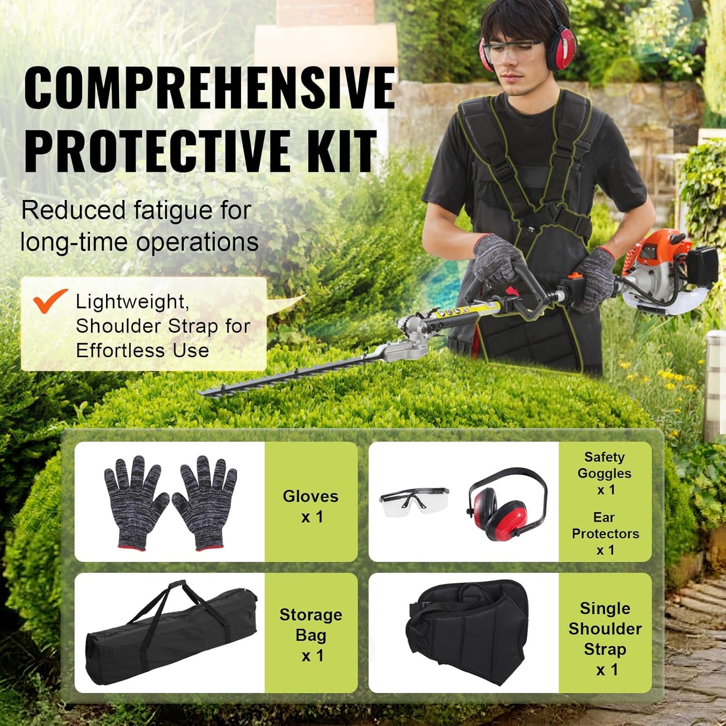VEVOR 33CC 5-in-1 Multi-Functional Trimming Tools, Gas Hedge Trimmer, Weed Eater, String Trimmer, Brush Cutter, Edger, Pole Saw Chainsaw Pruner with Extension Pole