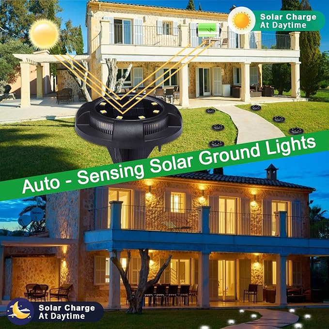 K.E.J. Solar Lights Outdoor 12 Pack Waterproof Solar Garden Ground Lights Landscape Lighting for Outside Patio Pathway Lawn Yard Deck Driveway Walkway