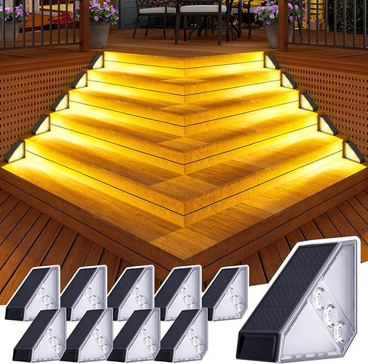 JSOT Solar Step Stair Lights Outdoor Yard Decor 10 Pack, IP65 Waterproof Deck Lighting for Outside Solar Powered, Solar Garden Light Decor for Fence, Backyard, Front Porch Step, Balcony, Wall, Patio