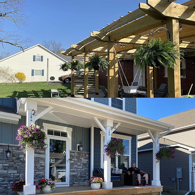 2 Pack Heavy Duty Plant Hanger Bracket, 16Inch Hanging Brackets for Plants Outdoor and Indoor, 80lbs Holding Capacity Metal Plant Wall Hooks, Black Hanging Plant Brackets for Flower Wind Bird Feeder