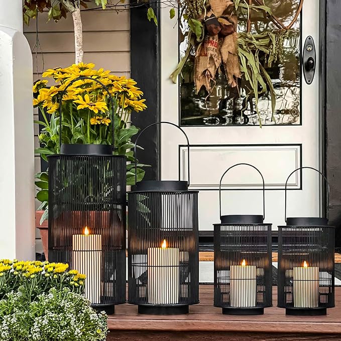 LampLust Outdoor Lantern Decorative Outdoor Patio Decor, 16 Inch Candle Lantern, Black Metal, Outdoor Lanterns for Patio Waterproof, Battery Included, Modern Farmhouse Front Porch Decor
