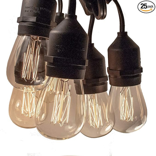 Hometown Evolution, Inc. 50 Foot E26 Commercial Edison Bulb String Lights with 25 Suspended Sockets and S14 Lantern Edison 11 Watt Bulbs