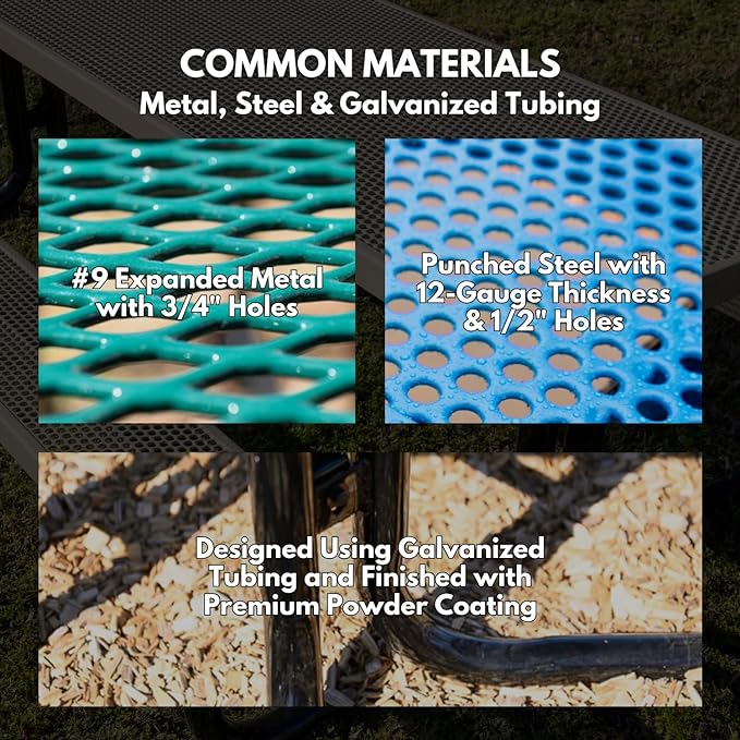 Coated Outdoor Furniture Heavy-Duty Portable Outdoor Kids Table, Punched Steel Kids Picnic Table, Commercial-Grade Picnic Table, Made in America (6ft Rectangular, Childrens, Textured Green)