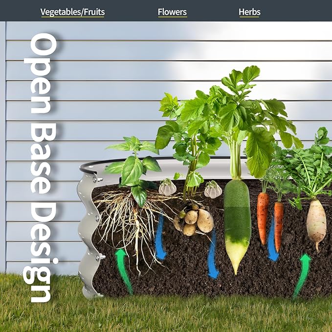 Kesfitt Raised Garden Bed Kit,Outdoor Galvanized Planter Raised Boxes with Safety Edging and Gloves,Large Metal Raised Garden Beds for Gardening Vegetables,Fruits,Flower(4x4x1FT)