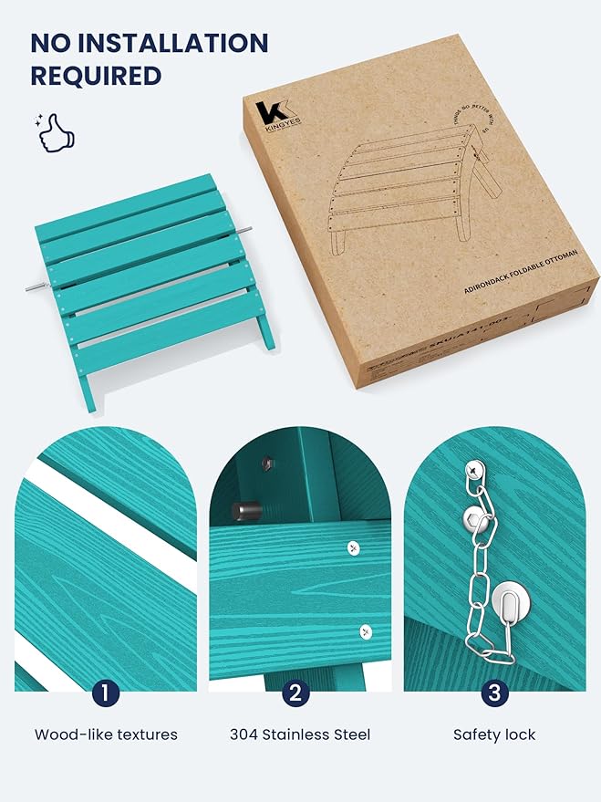 KINGYES Folding Adirondack Ottomans Set of 2 for Adirondack Chair, Aruba