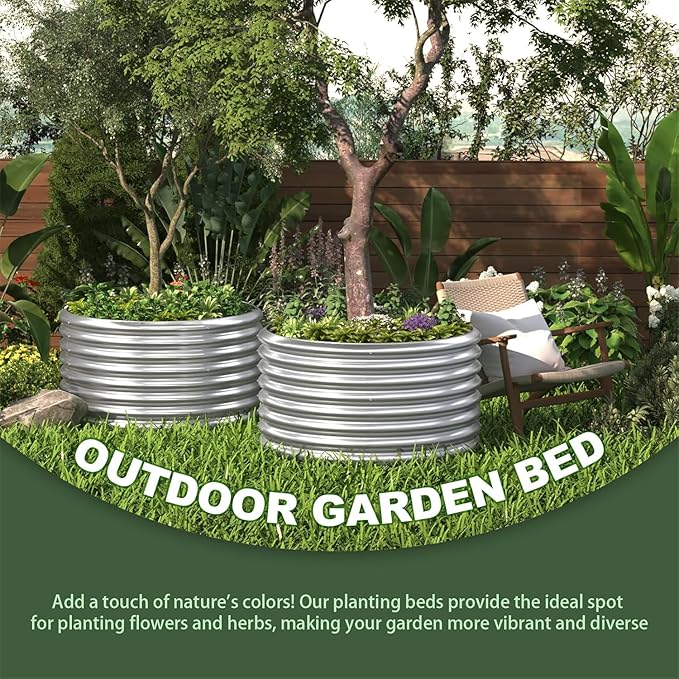 4 Pack 3x3FT Round Galvanized Raised Garden Bed Outdoor,Metal Garden Bed for Vegetables,Steel Raised Beds for Gardening,Above Ground Garden Box for Flower-R37