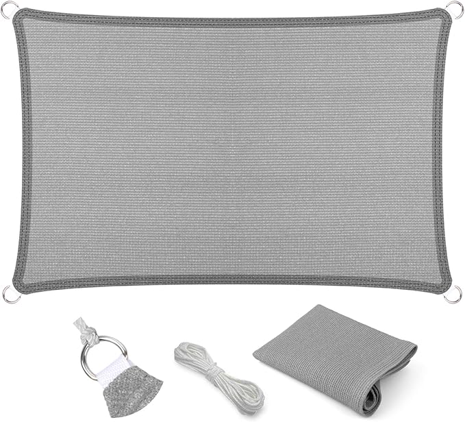 Eden's Decor Straight Flat-Edged Sun Shade Sail Rectangular 9' x 15' Grey UV-Blocking Outdoor Canopy Fabric Cloth Awning for Pergola Patio Garden Backyard Custom Size