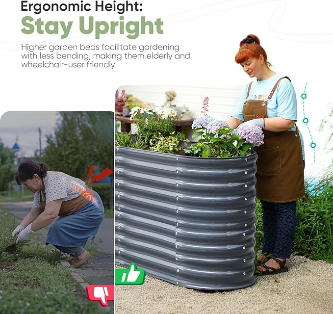 KING BIRD Raised Garden Bed 2.85 ft Tall 9 in 1 Galvanized Planter Garden Box Outdoor for Gardening, Deep Root Vegetables, Flowers 94.5X23.6X34.2 in, Dark Grey