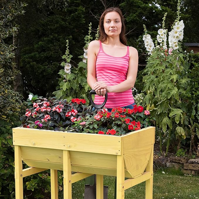 Giantex Raised Garden Bed, Elevated Wood Planter Stand, Garden Grow Box Kit W/Legs for Vegetable, Flower, Herb - Outdoor Planter W/Shelf for Garden, Patio, Backyard - Natural