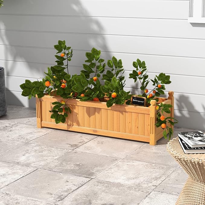 HAPPYGRILL Raised Garden Bed, Elevated Planter Box with Drainage Holes, Outdoor Wood Planter Container for Vegetables Flowers & Herbs, Planter Raised Beds for Garden, Patio, Balcony