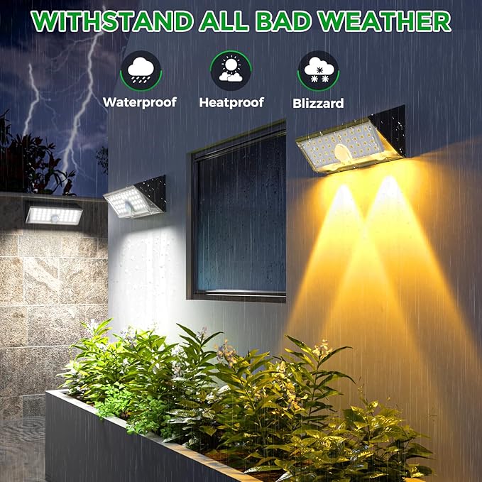 JSOT Solar Lights Outdoor, 4 Modes Solar Motion Sensor Lights Outdoor Waterproof I P65, 4Pack Ultra Bright Wall Security Lighting for Yard Garage Front Door Garden - Cool White
