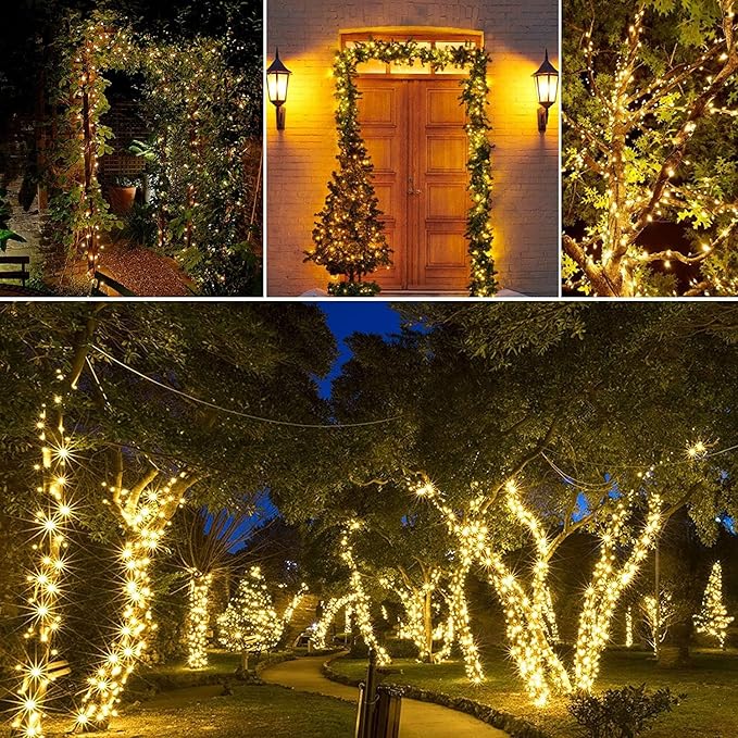 Joomer Solar Christmas Lights, 2 Pack Total 144 FT 400 LED 8 Modes Waterproof Solar Christmas Lights Outdoor for Christmas Decorations (Warm White)