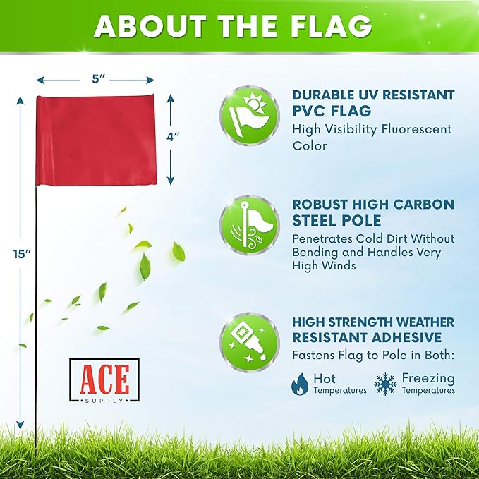 Red Marking Flags 100 Pack - 4x5x15 Inch Red Flags for Yard - Markers For Lawn, Irrigation, Landscaping, Survey & Sprinkler Head Marking