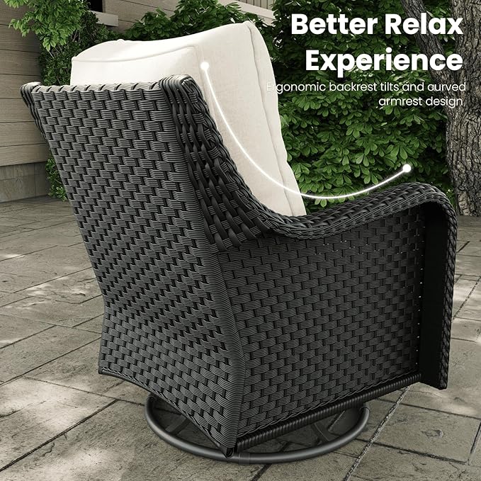 7 Pieces Outdoor Patio Furniture Sets with Single Chairs with 6-inch Thick Cushion and Fire Pit Table for Deck Lawn