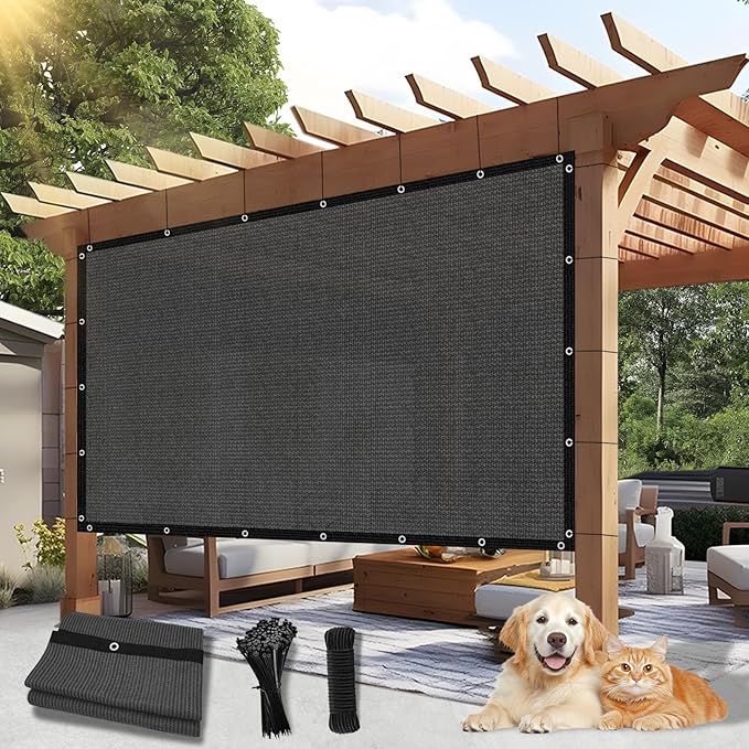 Outdoor 90% Sun Shade Cloth with Grommets, 8 X 8 FT Pergola Shade Cover for Garden Patio Carport Kennel Swimming Pool, Dark Grey (We Make Custom Size)