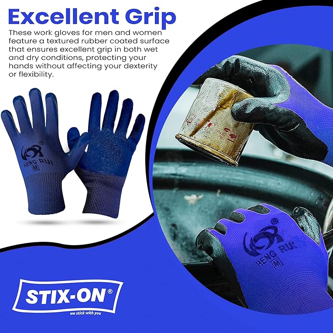 10 OR 20 Pairs Work Gloves–Heavy Duty Rubber Coated Safety Work Gloves–Multipurpose Gloves