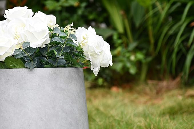 Kante 15.3" Dia Round Concrete Planter, Outdoor Indoor Large Plant Pots Containers with Drainage Hole and Rubber Plug for Home Garden Patio, Natural Concrete