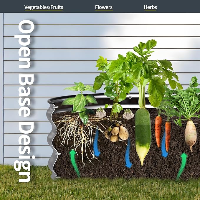 Kesfitt Raised Garden Bed Kit,Outdoor Galvanized Planter Boxes with Safety Edging and Gloves,Large Metal Beds for Gardening Vegetables,Fruits,Flower(6x3x1FT)