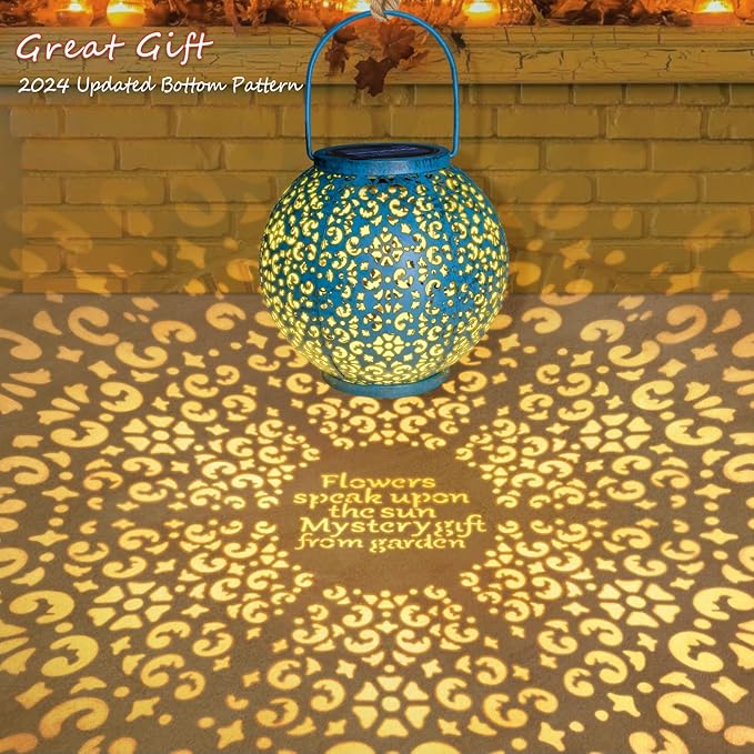 Homeimpro Solar Big Lantern Outdoor Waterproof Garden Gifts Mom, Metal Table Lights for Patio, Yard Art, Mothers Day Bithday Gifts for Women Men(1Pack, Teal Blue)