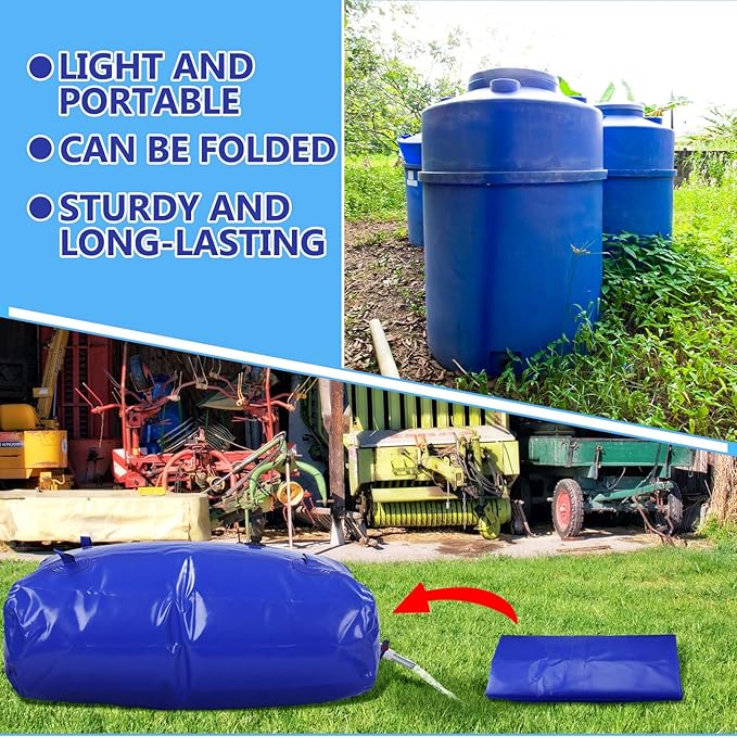 Kingdder Large Capacity Water Storage Bladder Emergency Water Bladder Tanks Foldable Storage Tank Portable Rainwater Bag for Drought Resistance Fire Protection Agricultural Irrigation(1000L)