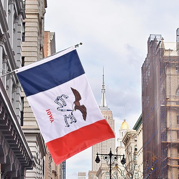 Iowa State Flag 4x6 Ft, Deluxe Full Embroidered Heavy Duty Nylon Durable IA Outside Flags, Indoor/Outdoor, Sewn Stripes and Brass Grommets