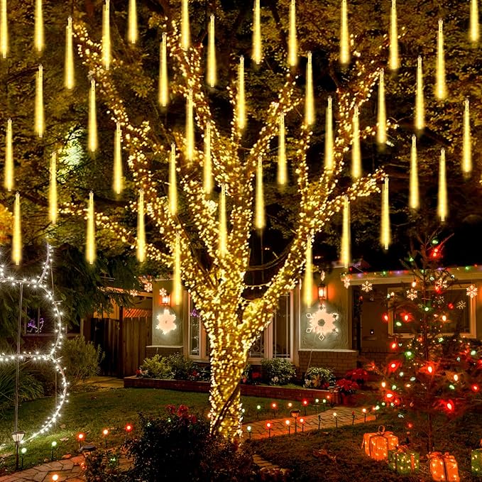 High Brightness 10 Tube 540 LED 20 Inch Meteor Shower Rain Lights Cascading Falling Rain Outdoor Lights for Christmas Roof Eaves Tree Decoration Icicle Raindrop