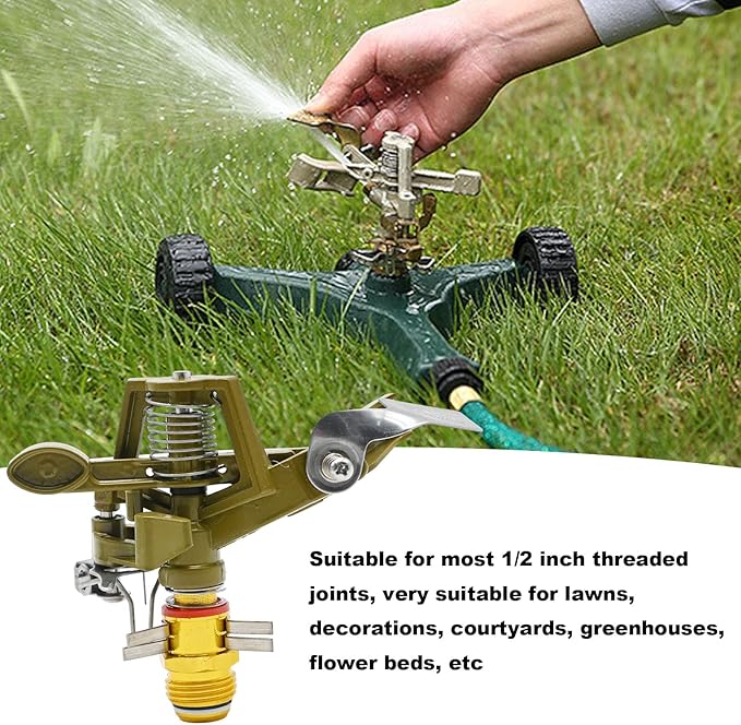 1/2 Inch Brass Impact Sprinkler with Nozzles Adjustable 0-360 Degree Coverage Pattern Heavy Duty Lawn Sprinkler Head for Yard Lawn Grass Patio Garden Irrigation (1Pcs)