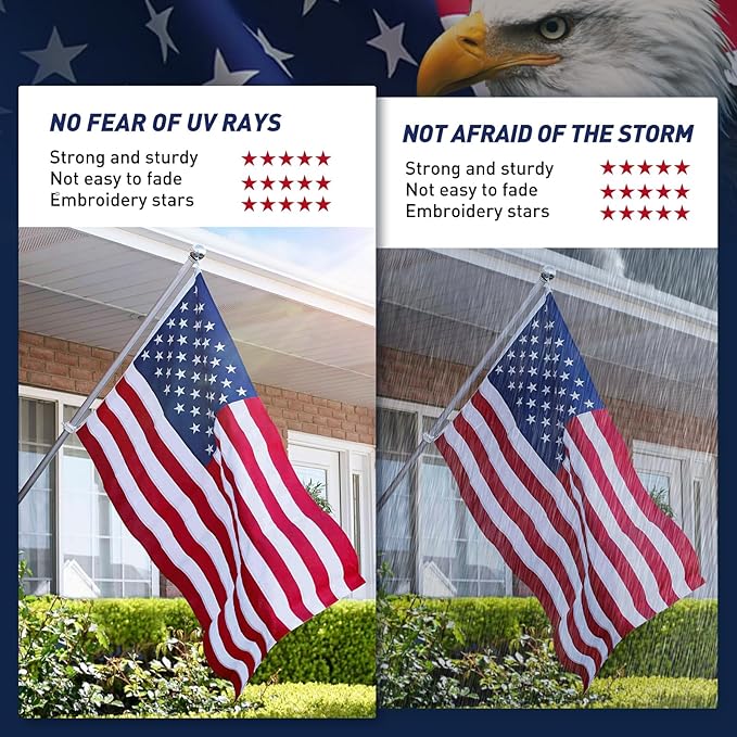 American Flag 5x8 Outdoor, 5x8 Flags Outside, All Weather US Flags with Embroidered Stars Sewn Stripes Brass Grommets, Vivid Color, Polyester USA Flag for Outdoor Indoor (5 by 8 Foot)…