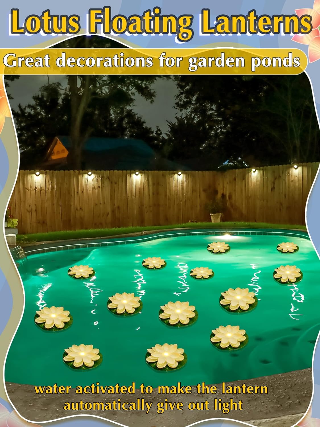 Hortsun 12 Pcs Floating Lotus Lights with Batteries Lily Pads Pool Flowers Diwali Pooja Decorations Floating Candles Decor for Pool Pond Outdoor Indoor(5.91 Inch,White)