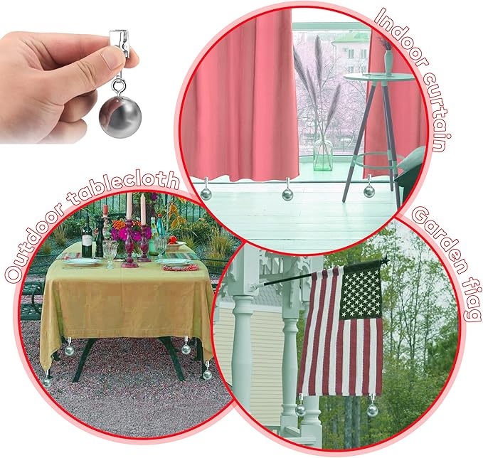 20 Pack Heavy Duty Curtain Weights, Heavy Weights for Outdoor Curtains of Pergola Patio Gazebo Cabana, Stainless Steel Weight Clip Down Curtain, Garden Flag, Shower Curtain, Tablecloth