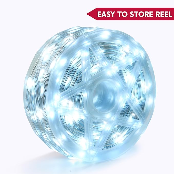 Joiedomi 1200 LED Christmas String Lights Outdoor,394FT Cool White Fairy Light with Remote 8 Modes Timer, Plug in PVC Clear Wire Lighting Decor with Reel for Indoor Dorm Classroom Bedroom Holiday