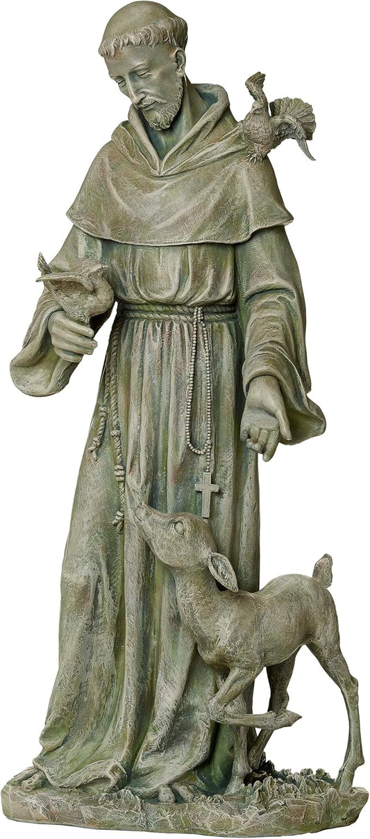 Joseph's Studio by Roman, 36.5" H St. Francis with a Fawn Garden Statue, Religious Outdoor Decor