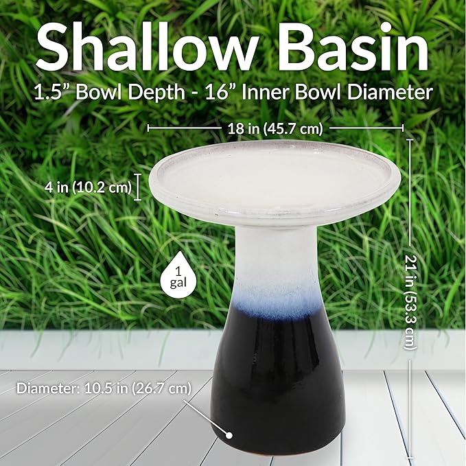 Sunnydaze 21" H Ceramic Bird Bath for Outside - Hand-Painted Outdoor Bird Bath Bowl, UV/Frost-Resistant Finish - Twilight - Classic Pedestal