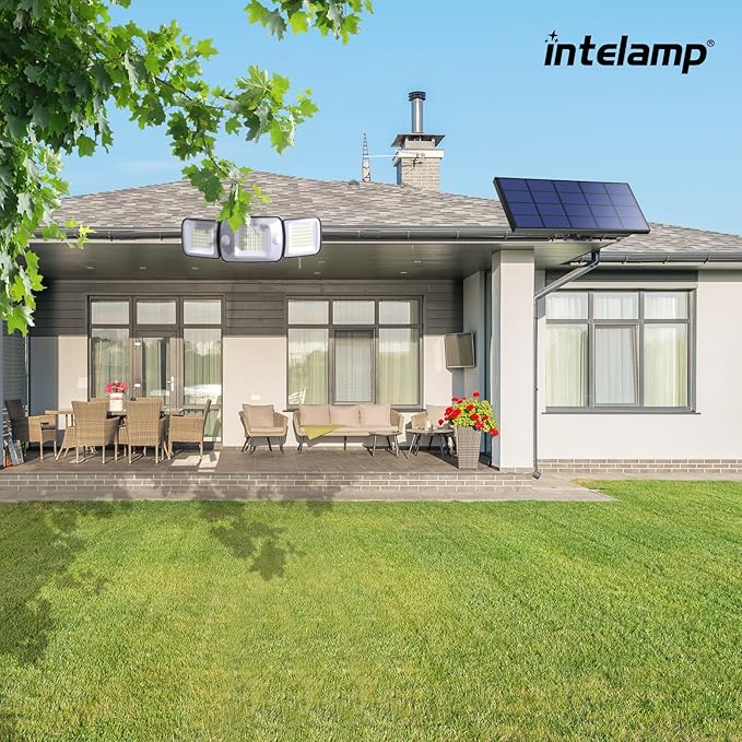 intelamp Solar Flood Lights Outdoor Waterproof, 2 Pack 6000mAh 1200LM Solar Powered Dual Motion Sensor LED Lighting Dusk to Dawn Security Floodlight Exterior with Remote 9.8ft Cable for Garden House